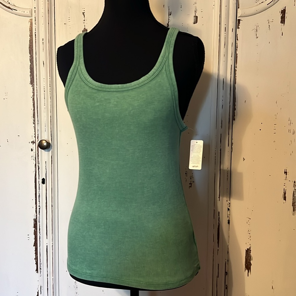 Green Ribbed Fitted Tank Top